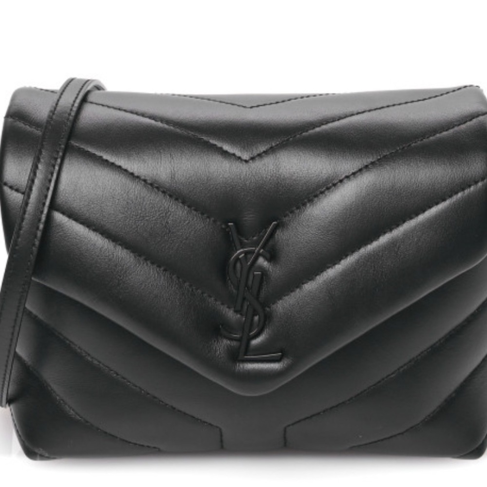 Yves Saint Laurent Black Crossbody Bag with Chevron Quilting